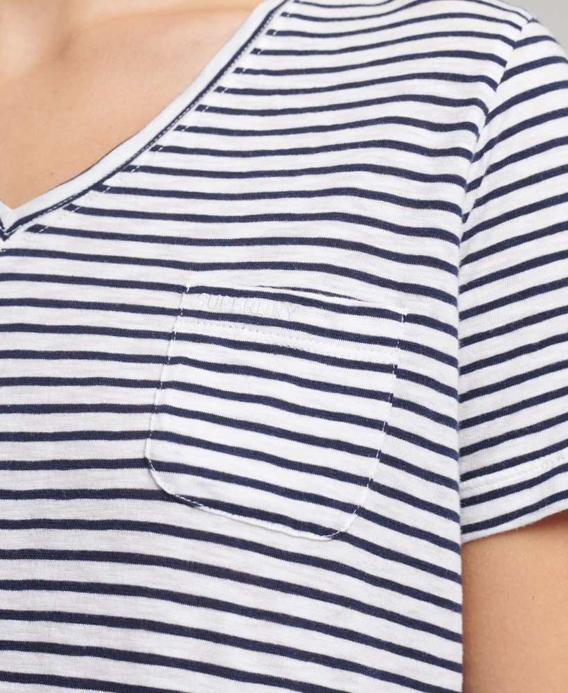 Superdry Organic Cotton Studios Pocket V-Neck Tee Navy Breton - Size: 8