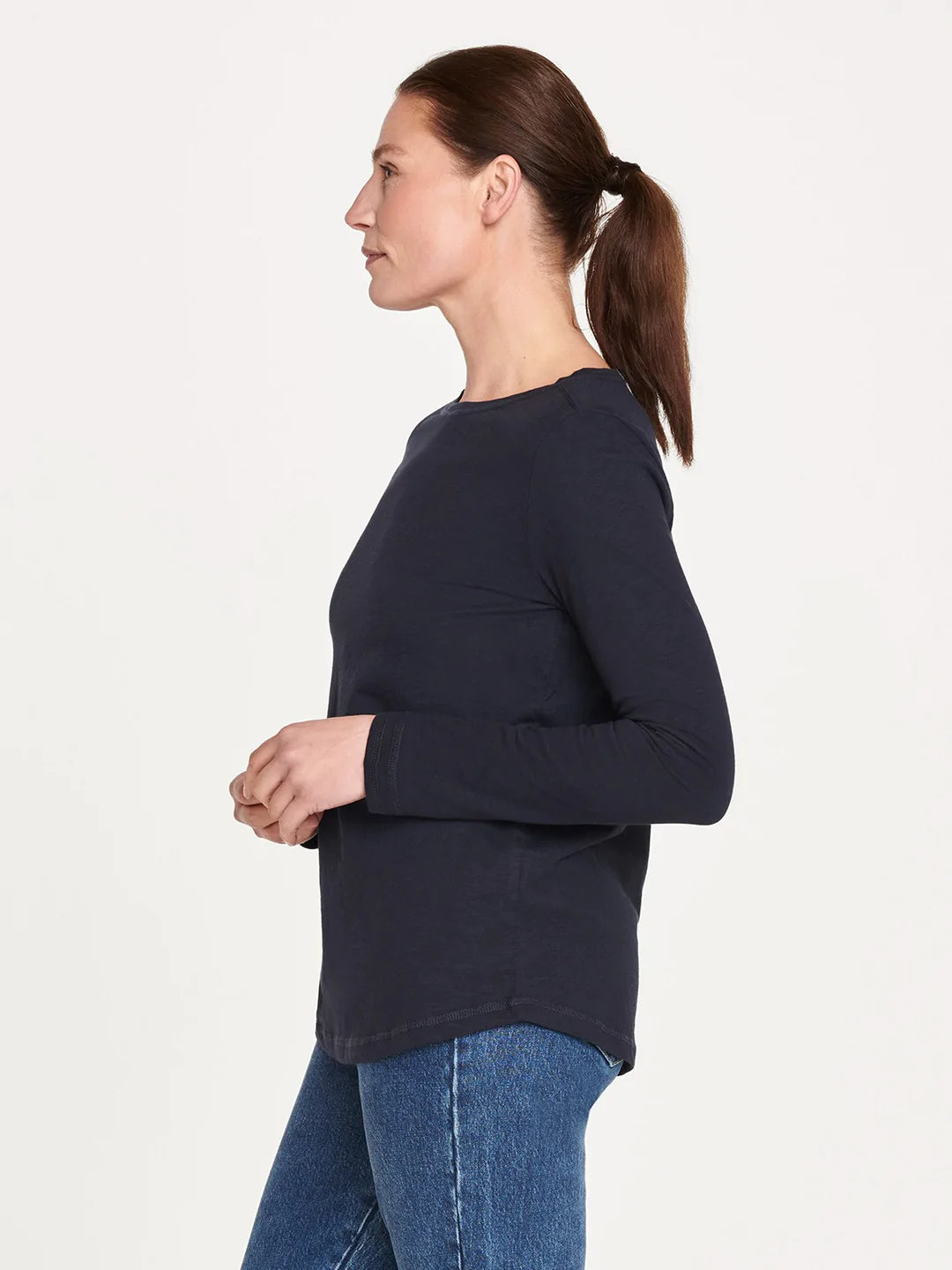 Thought Fairtrade Long Sleeve Organic Cotton Top Navy - Size: 14