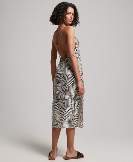 Superdry Midi Halter Slip Dress Linear Mono Print