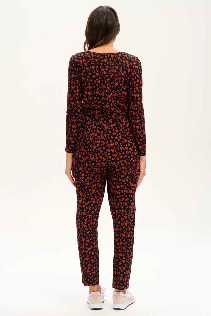 Sugarhill Brighton Xena Jersey Jumpsuit Black/Rust Leopard Love