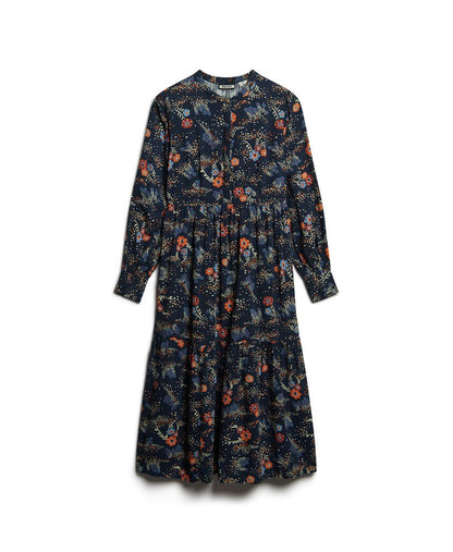 Superdry Long Sleeve Tiered Midi Dress Blue Alma Floral Mix