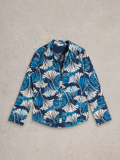 White Stuff Annie Mid Sleeve Jersey Shirt Blue Print