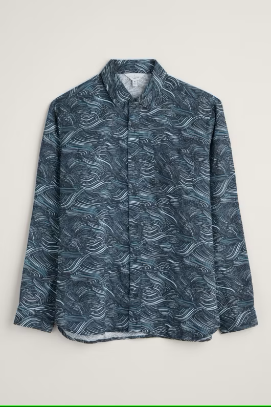 Seasalt Men's Anthony Printed Linen Shirt Estuary Marks Maritime