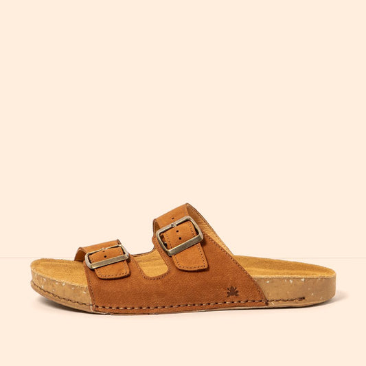 Art Company El Naturalista N5794 NoBuck Cuero Balance mens sandals womens sandals Brown sandal with two buckles on a beige background