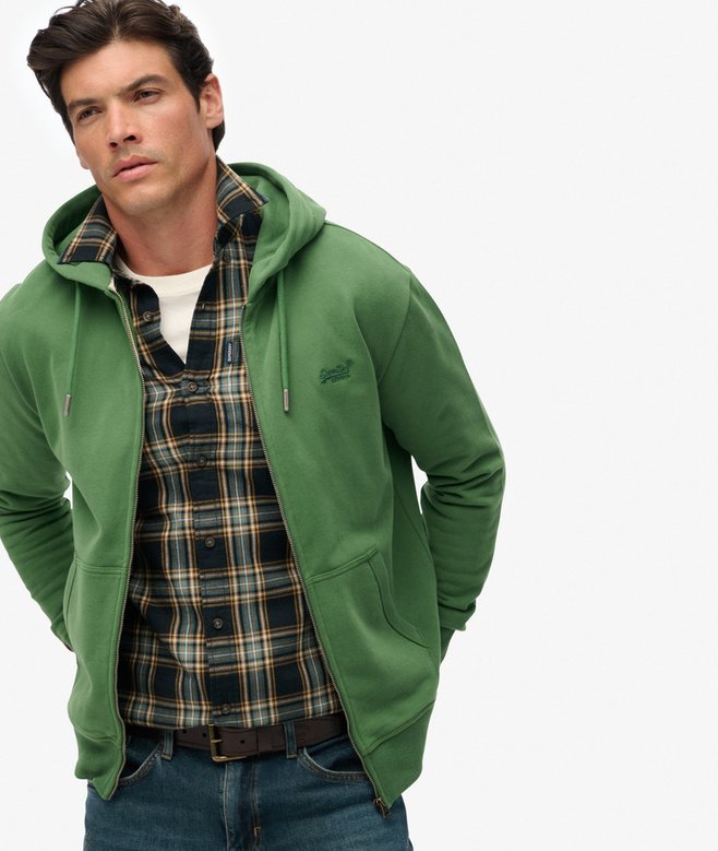 Superdry Essential Logo Half Brushed Zip Hoodie Artichoke Green