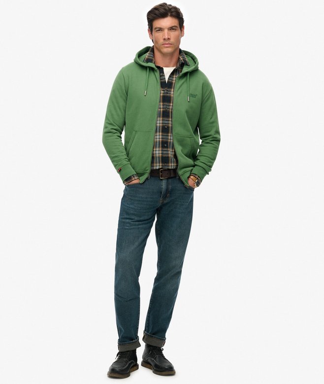 Superdry Essential Logo Half Brushed Zip Hoodie Artichoke Green