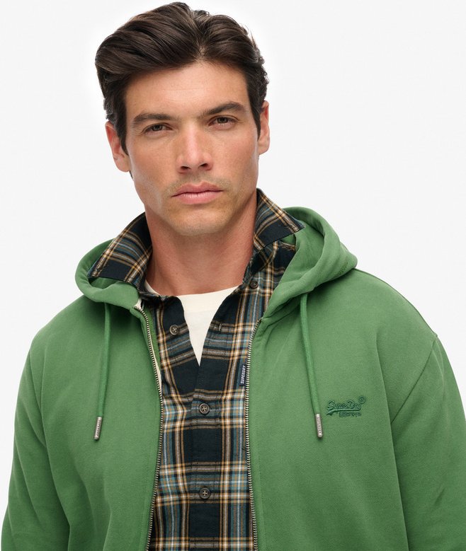 Superdry Essential Logo Half Brushed Zip Hoodie Artichoke Green