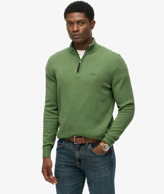Superdry Wool Blend Half Zip Jumper Artichoke Green Marl Superdry clothing mens jumper wool jumper