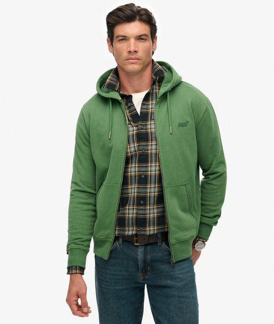 Superdry Essential Logo Half Brushed Zip Hoodie Artichoke Green Superdry clothing Mens hoodie