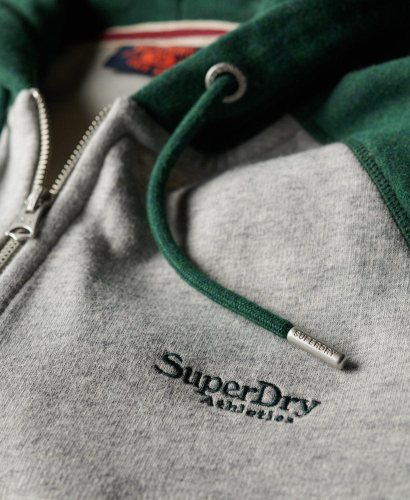 Superdry Essential Baseball Zip Hoodie Athletic Grey Marl/Campus Green Marl