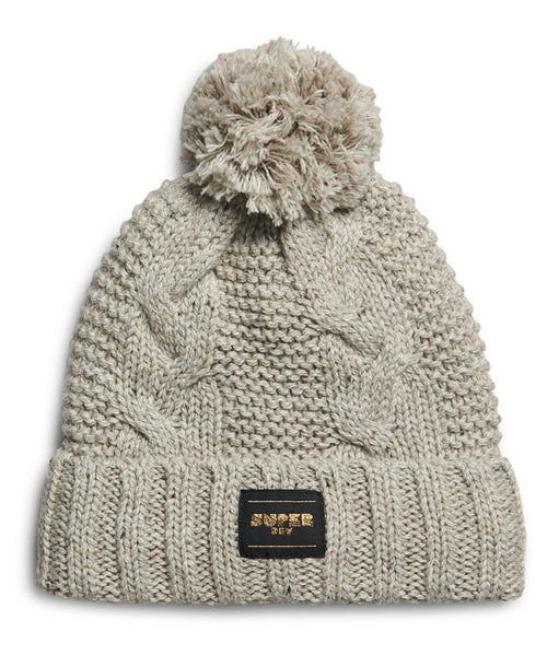 Superdry Cable Knit Beanie Hat Oaty Beige Fleck