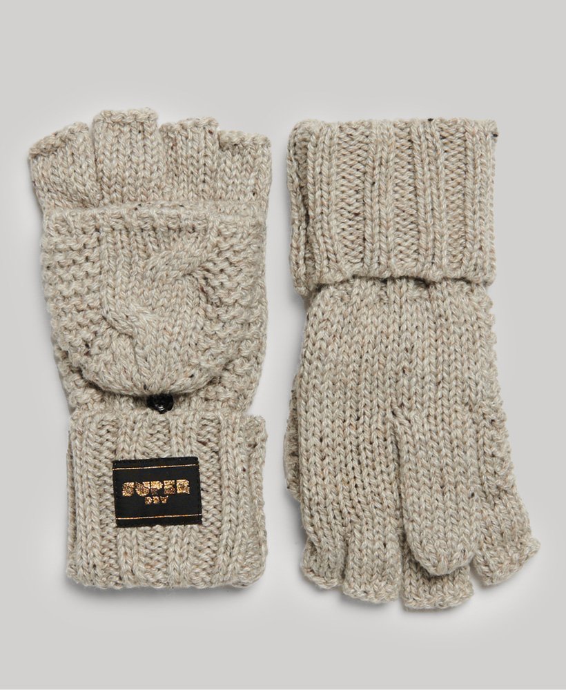Superdry Gloves Superdry Clothing Superdry Cable Knit Gloves Oaty Beige Fleck