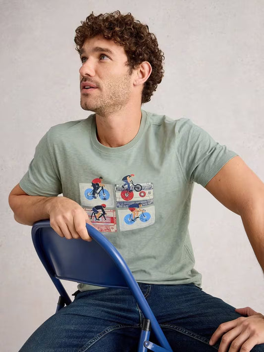White Stuff Abersoch Short Sleeve Tee Green Print Mens Tshirt White Stuff clothing
