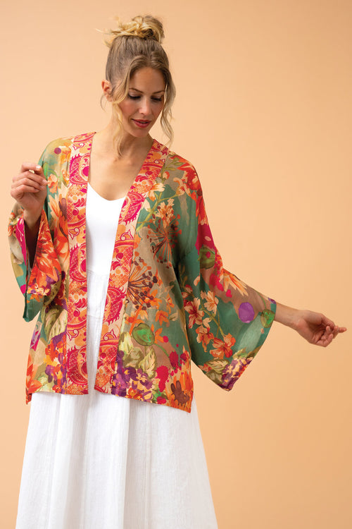Powder Birds and Blooms Kimono Jacket in Sage