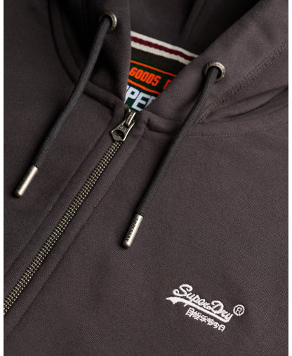 Superdry Essential Logo Half Brushed Zip Hoodie Carbon Black