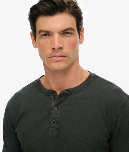 Superdry Waffle Long Sleeve Half Button Top Washed Black