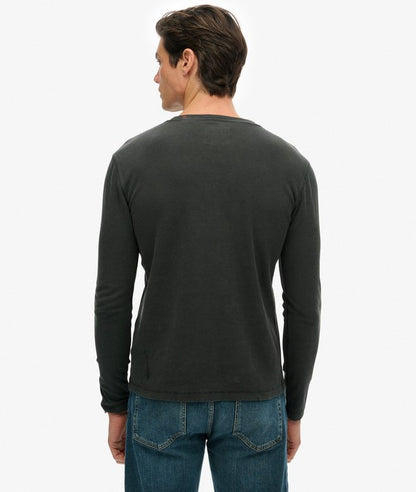 Superdry Waffle Long Sleeve Half Button Top Washed Black