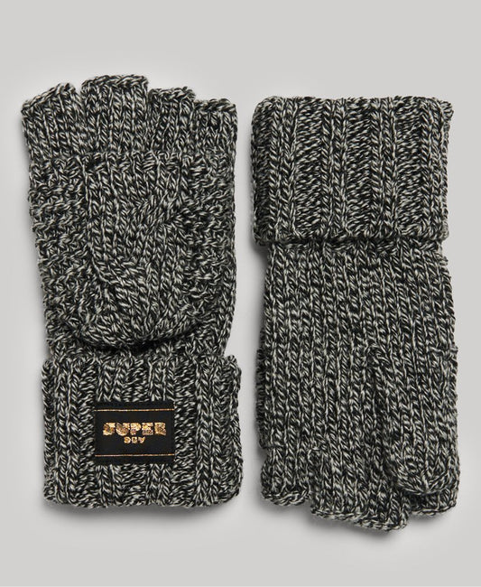 Superdry Gloves Superdry Clothing Superdry Cable Knit Gloves Black Fleck
