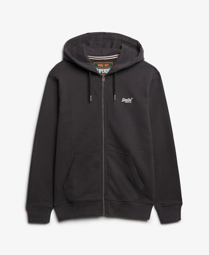 Superdry Essential Logo Half Brushed Zip Hoodie Carbon Black