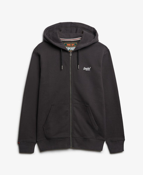 Superdry Essential Logo Half Brushed Zip Hoodie Carbon Black