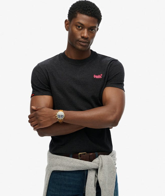 Superdry Organic Cotton Essential Logo T-Shirt Raven Black Marl/Pink