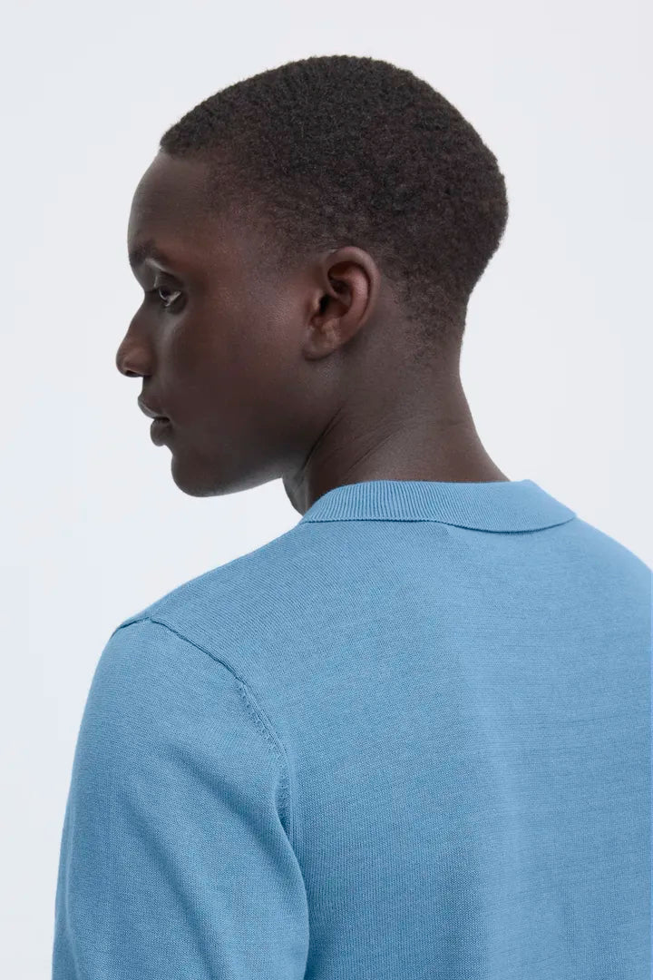 Blend Bray Knit Polo Top Copen Blue
