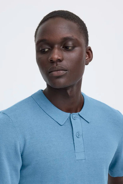 Blend Bray Knit Polo Top Copen Blue