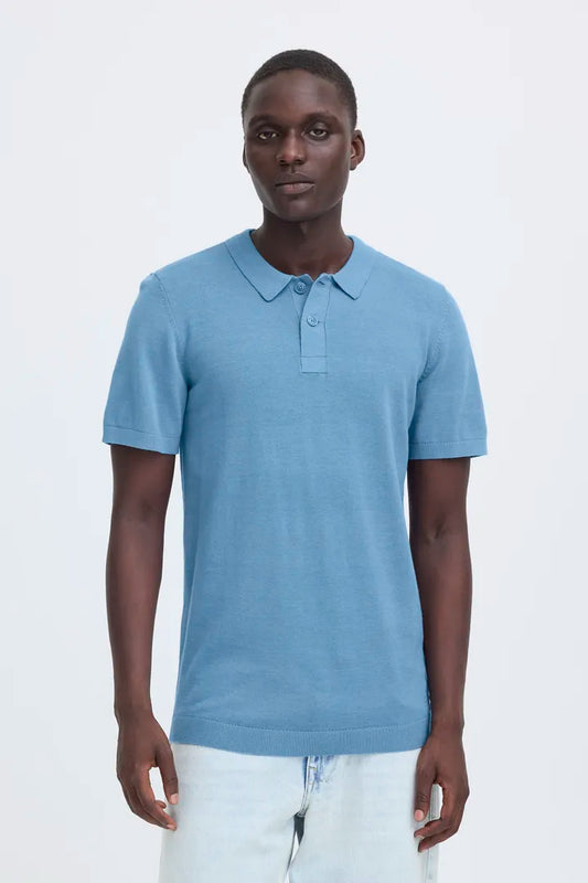 Blend Bray Knit Polo Top Copen Blue