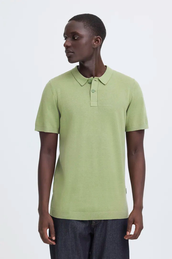 Blend Bray Knit Polo Top Oil Green