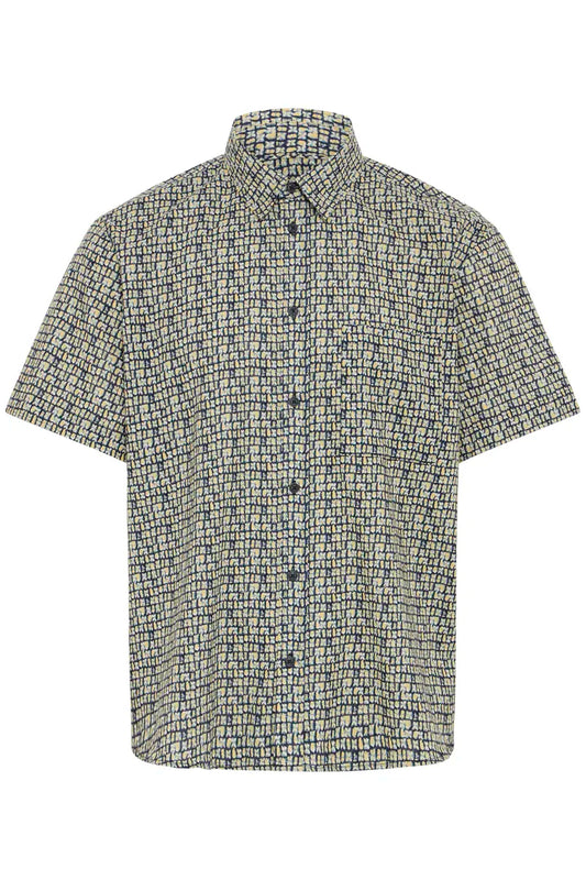Blend Dimy Slub Short Sleeved Shirt Salute Short Sleeved Smart Shirt by Blend. Colour: Salute Material: 100% Cotton  Short-sleeve shirt with a geometric pattern on a white background