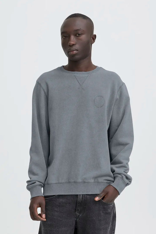 Blend Factor Crew Sweatshirt Grey men's Smart Stylish Sweatshirt from Blend Person wearing a gray sweatshirt on a white background