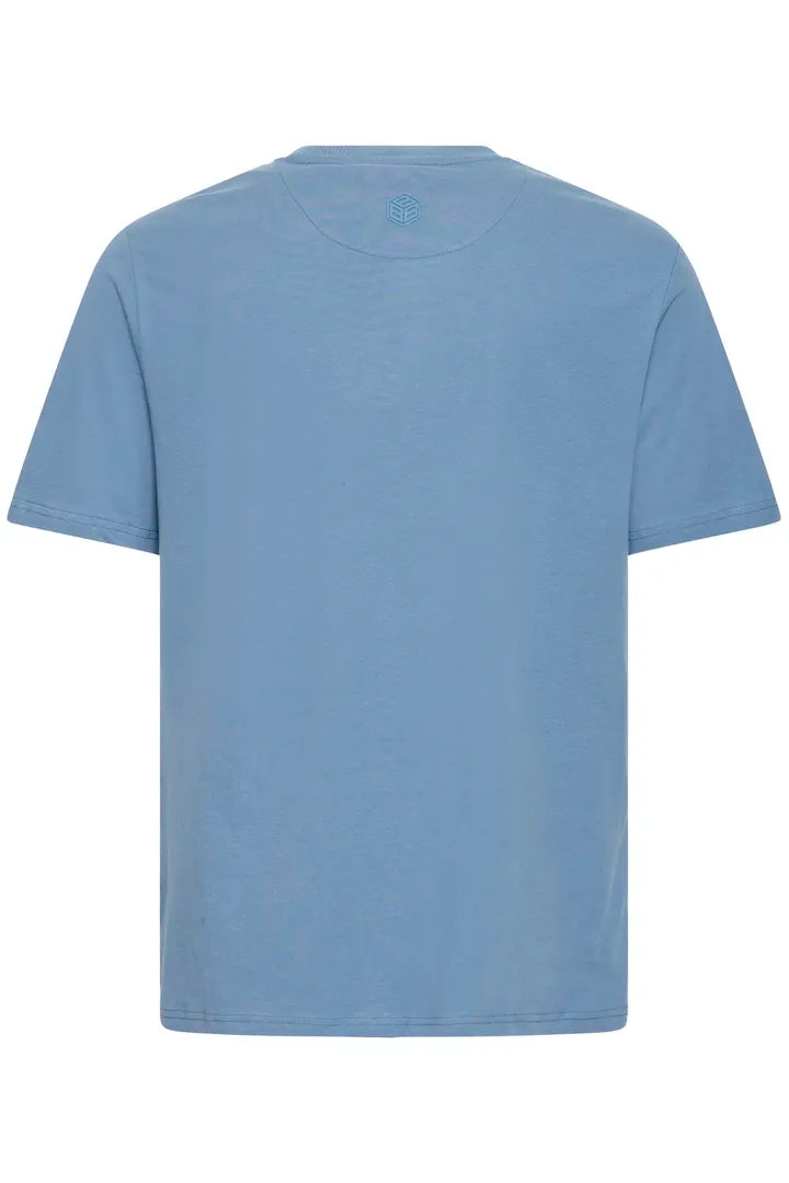A light blue short-sleeve crewneck t-shirt shown from the back on a plain white background.
