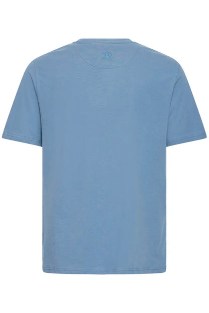 A light blue short-sleeve crewneck t-shirt shown from the back on a plain white background.