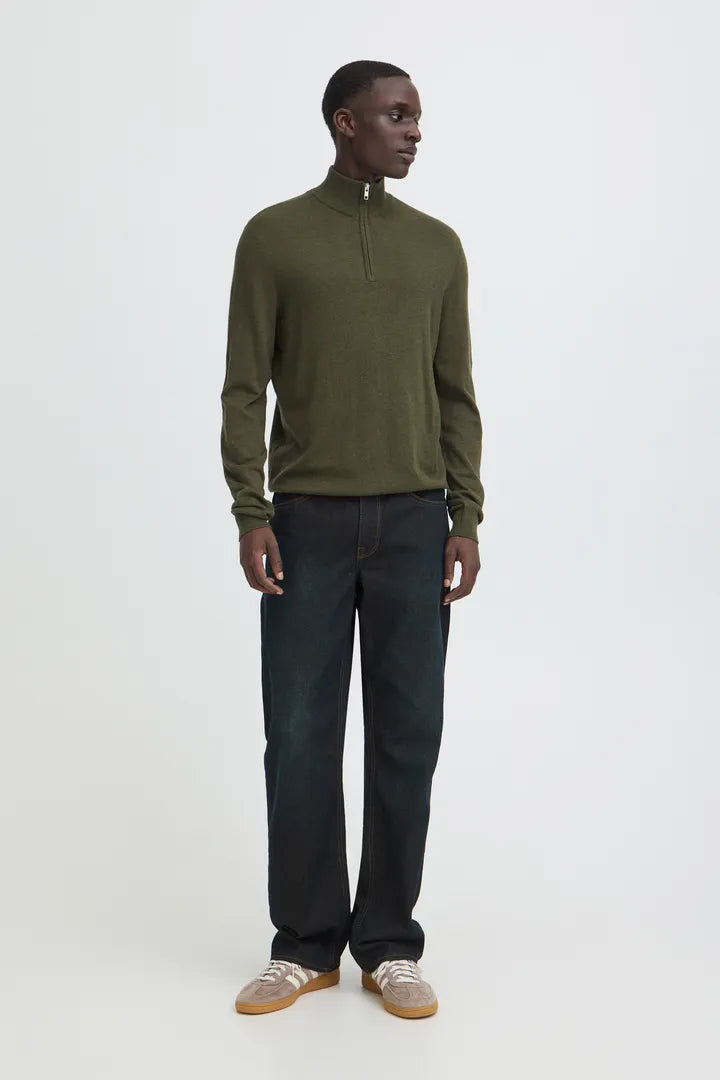 Blend Pullover Half Zipp Knitted Forest Night