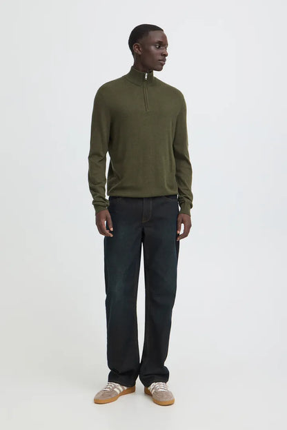 Blend Pullover Half Zipp Knitted Forest Night