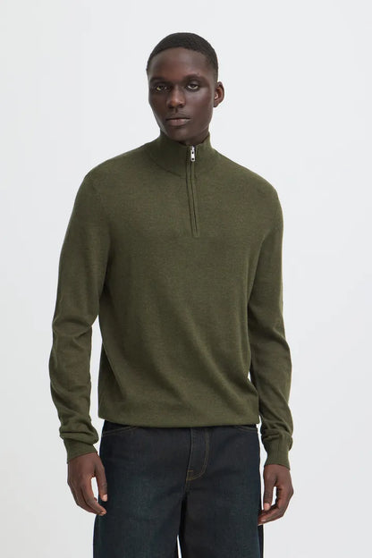 Blend Pullover Half Zipp Knitted Forest Night