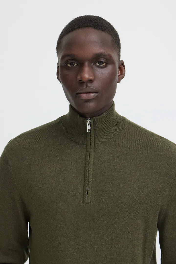 Blend Pullover Half Zipp Knitted Forest Night