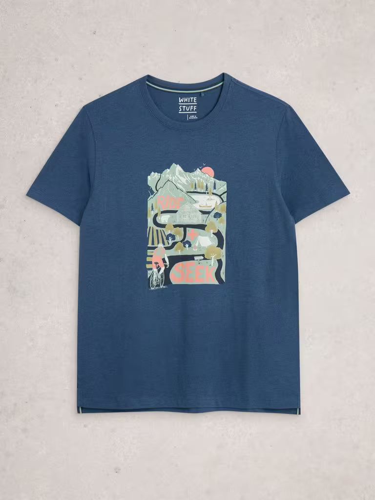 White Stuff Abersoch Short Sleeve Tee Ride & Seek Blue Print