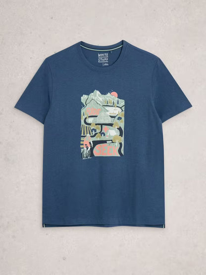 White Stuff Abersoch Short Sleeve Tee Ride & Seek Blue Print