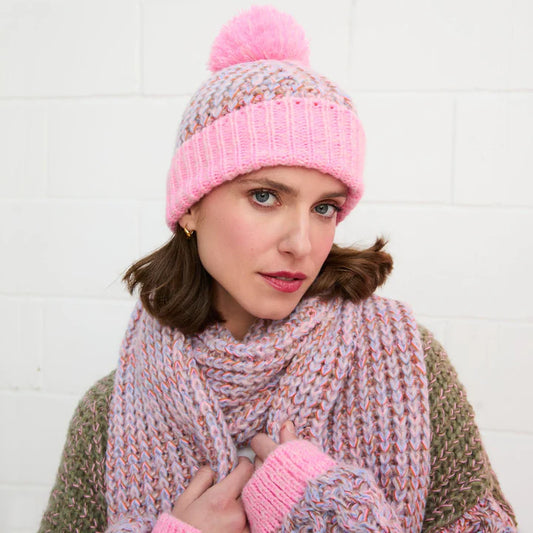 Cara & The Sky Lolly Hat Twist Bobble Pink Beanie