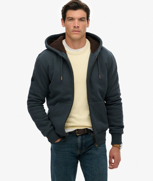 Superdry Borg Lined Zip Hoodie Dark Graphite Grey