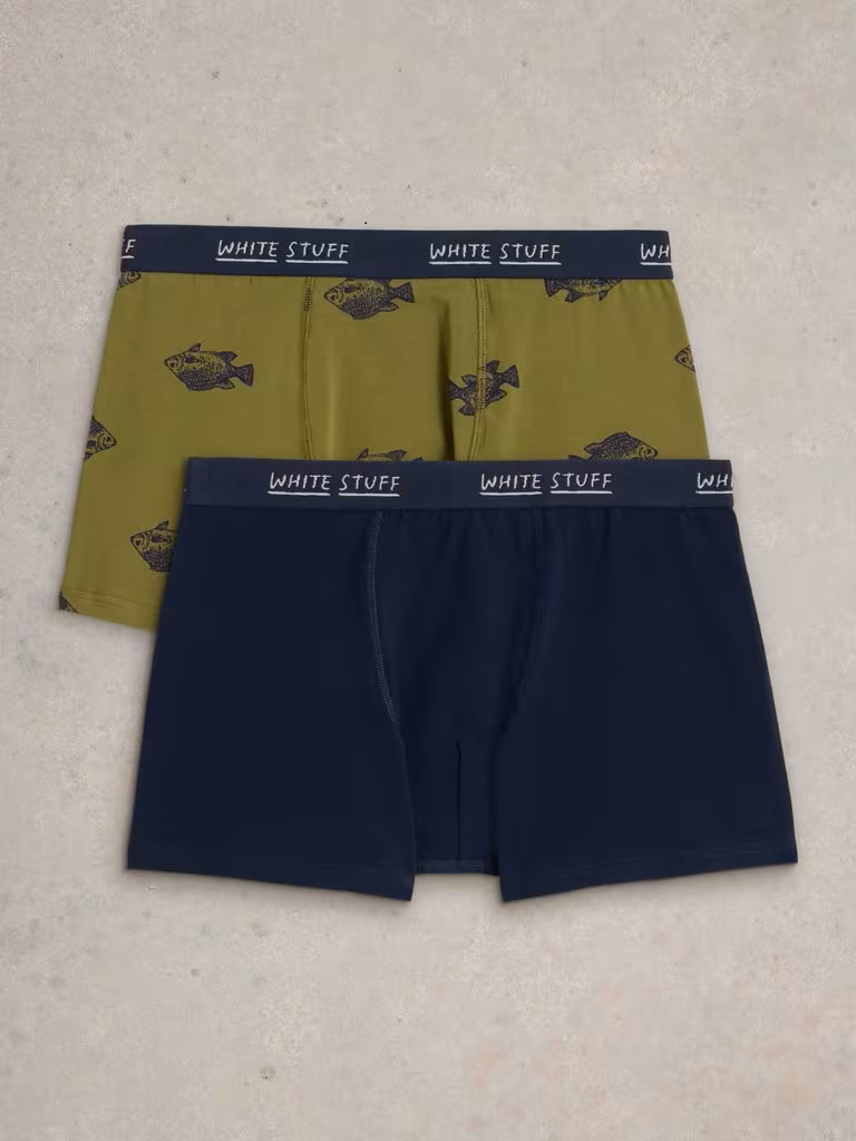 White Stuff 2Pack Boxers Plain Print Green