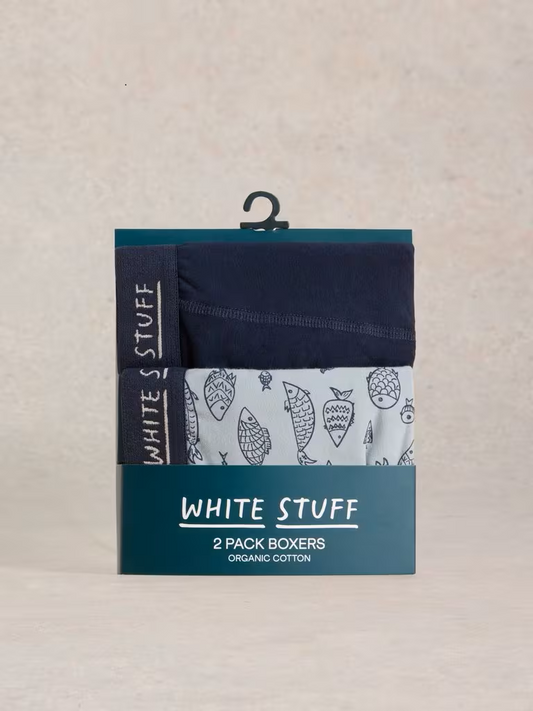 Mens Boxers White Stuff clothing White Stuff 2Pack Boxers Plain Print Navy Boxers