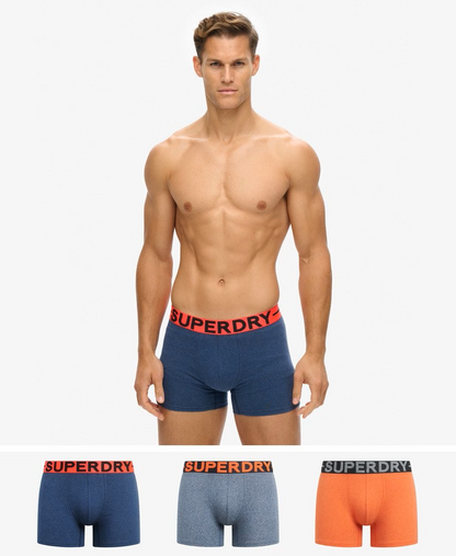 Superdry Organic Cotton Boxer Triple Pack Dark Indigo Blue Marl/Bright Orange Marl