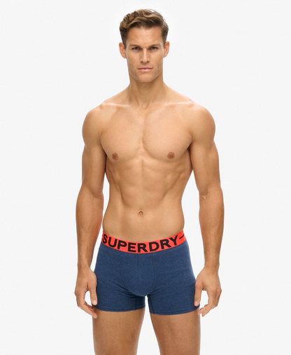 Superdry Organic Cotton Boxer Triple Pack Dark Indigo Blue Marl/Bright Orange Marl