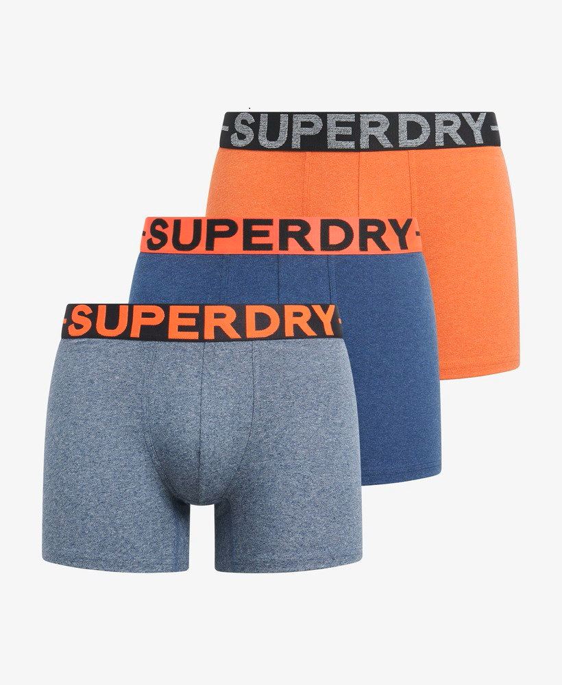 Superdry Organic Cotton Boxer Triple Pack Dark Indigo Blue Marl/Bright Orange Marl