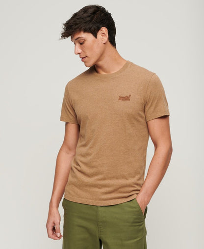 Superdry T-shirt Superdry Men's Organic Cotton Essential Logo T-Shirt Buck Tan Brown Marl Mens Tshirt Superdry Clothing