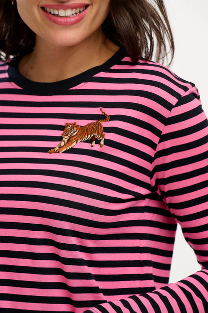 Sugarhill Brighton Brunswick Jersey Top Black/Pink Leaping Tiger