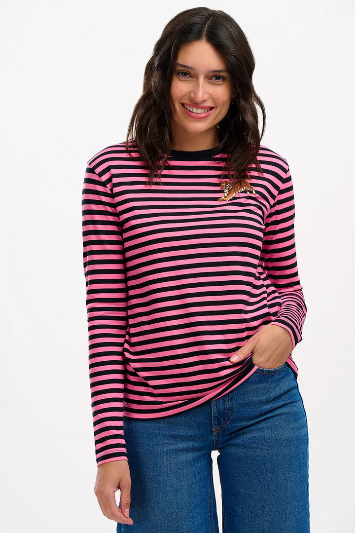 Sugarhill Brighton Brunswick Jersey Top Black/Pink Leaping Tiger