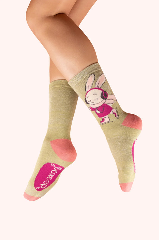 Powder Skating Bunny Glitter Ankle Socks